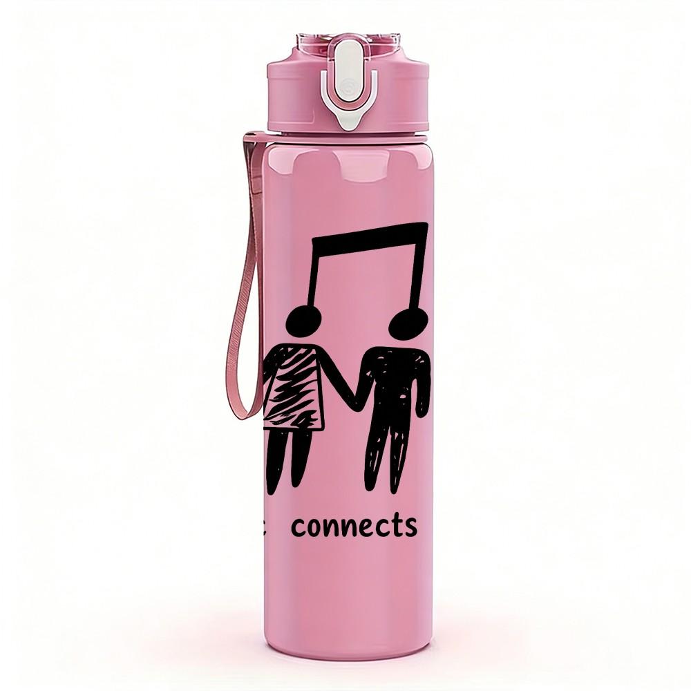 1PC Music Connects People Line Art 750ml Color Plastic Sports Water Bottle Leakproof Flip Straw Lid Suitable for Sports Office Home Use