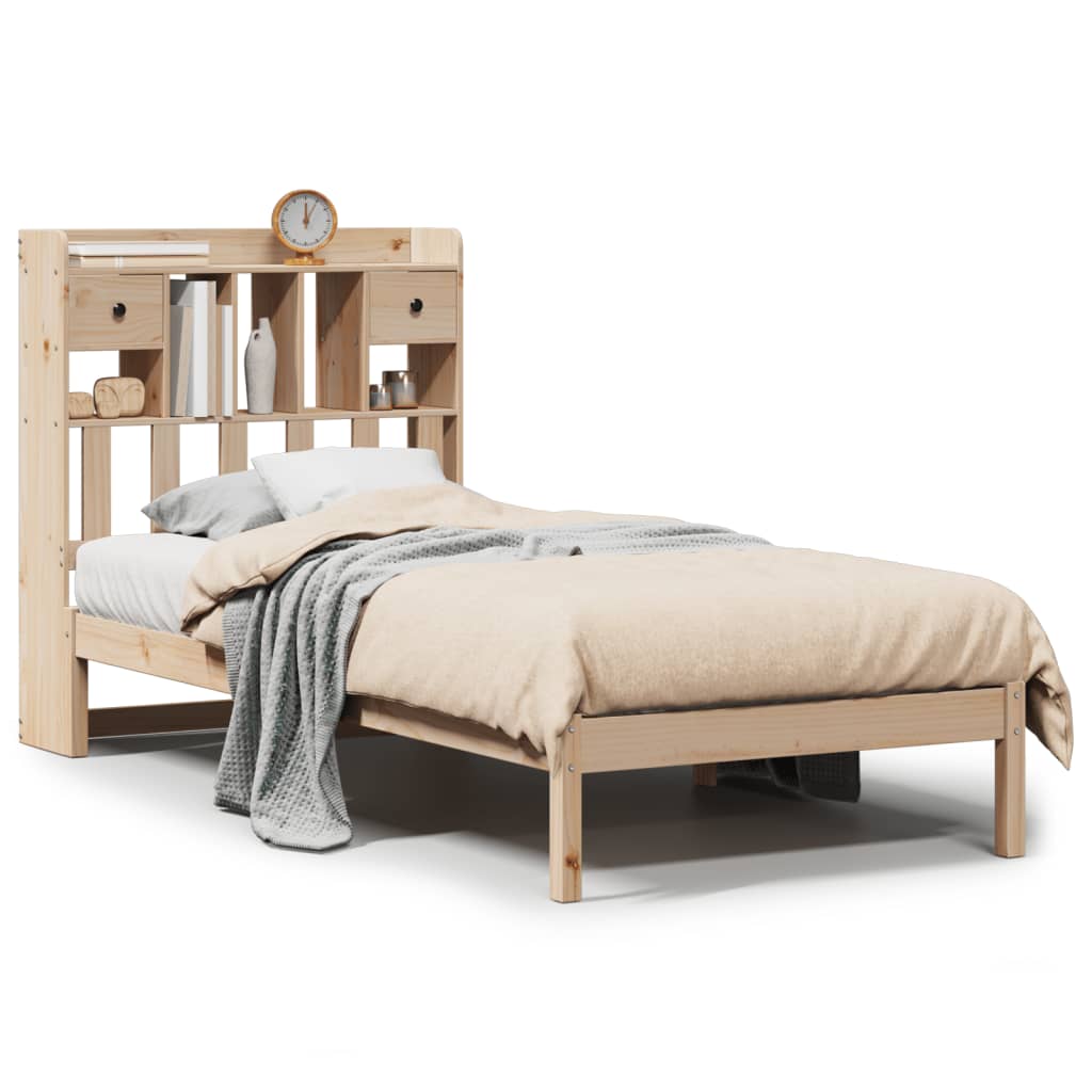 Vidaxl Bed With Shelf, Without Mattress, 75X190 Cm, Pine Wood