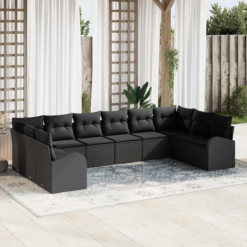 Garden Sofa Set with Cushions 10 Pcs Black Poly Rattan