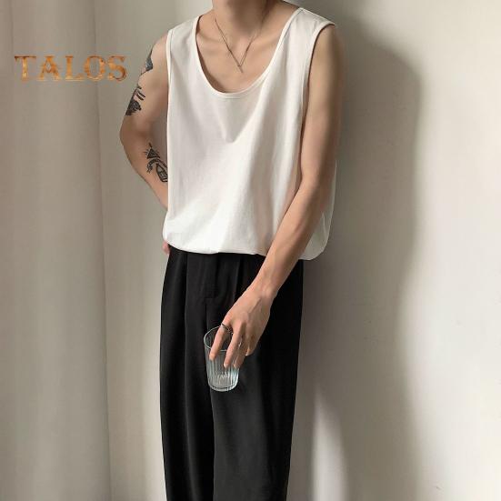 Men Vest Sleeveless Round Neck Solid Color Vest Loose Fit Casual Sport Tank Tops Streetwear Daily Wear
