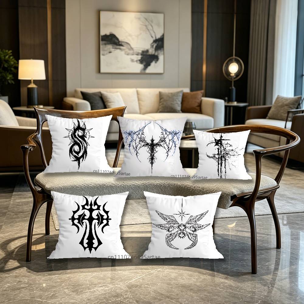 Gothic Cyber Sigil Cross Eyes Cute Cartoon Pillow Case Home BedroomCar Office Decoration Living Room Sofa Cushion Cover Suitable