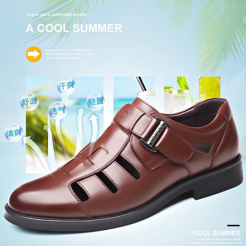 

[Genuine leather cowhide] New summer sandals men s soft-soled hole-in-the-hole leather shoes hollow non-slip dad shoes leather sandals 38