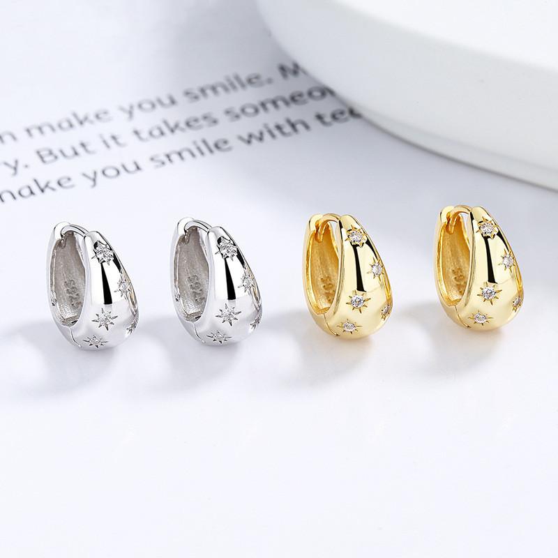 Hot Sale Fashion Jewelry 925 Sterling Silver Earring Star Light Zircon Gold Plated Hoop Earrings for Women