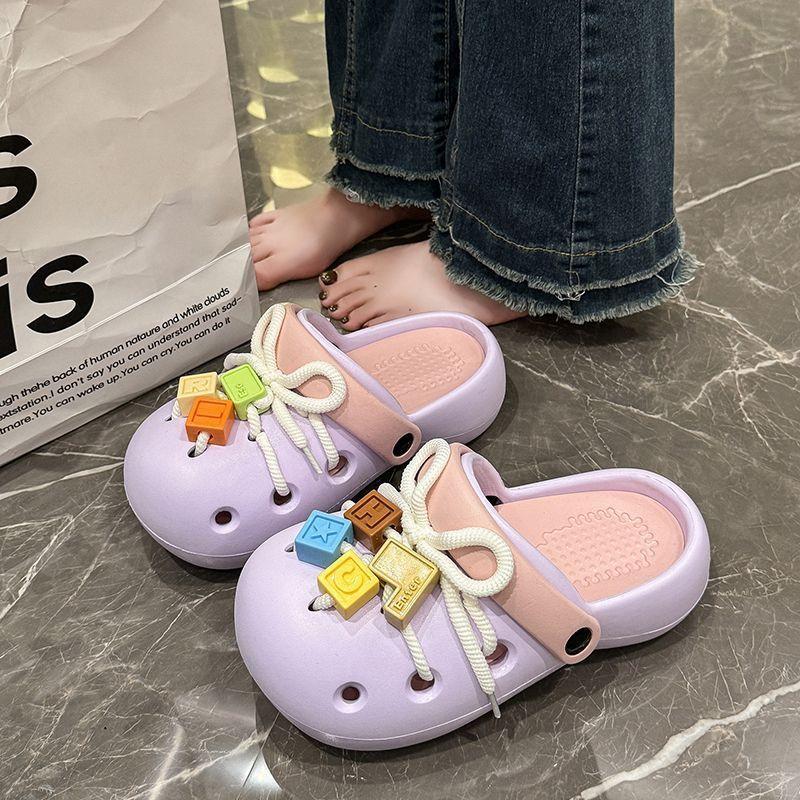 Straps building block office wear beach non-slip removable bag head cool slippers 2025 boken hole shoes women's summer