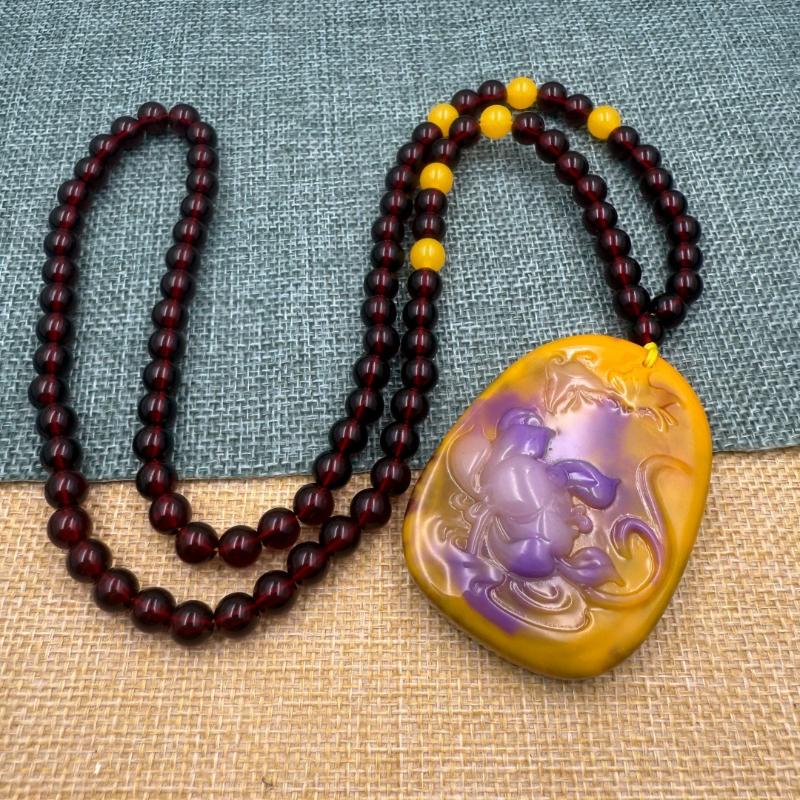 

Chinese Style Purple Hand Carved Pixiu Gourd Pendant Necklace Long Sweater Chain Winter Women Jewelry Mother S Day Gift A2