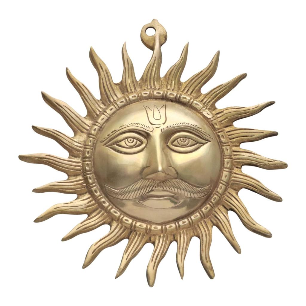 Pure Brass Sun Statue, Surya Idol, Decorative Item, Showpiece, Religious, Gold