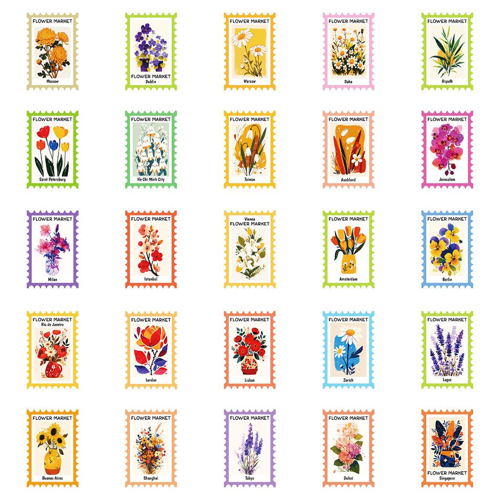 50 Kreative Pflanzenstempel Serie Sonnenblume Rose Tulpe Blumenstempel Doodle Dekorative Aufkleber