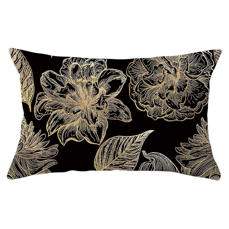 Black Gold Plant Series Waist Pillowcase Peach Skin Printed Sofa Pillowcase Home Fabric Supplies Pillowcase
