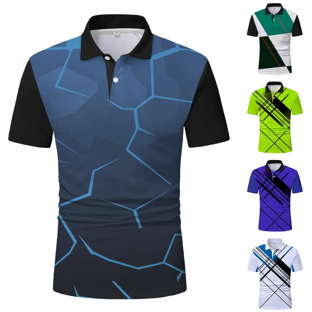 Men's Summer Sportswear Button Lapel Short Sleeve Shirt Casual Golf Breathable Comfortable Tops