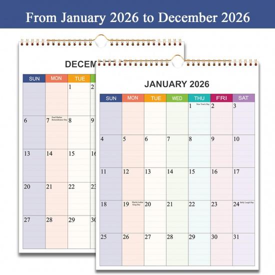 2026 Calendar - Wall Calendar 2026 Monthly Planner from January 2026 To December 2026, 12 Months Calendar with 140 Gsm Premium Paper, Twin-Wire