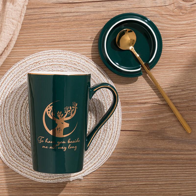 Shangqi Gold Rim Blue Elk Ceramic Mug Set