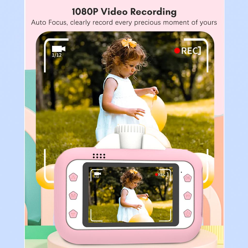 Kid Camera Children 1080P Digital Camera Thermal Print 3.5Inch IPS Screen 180° Rotatable 4K Lens Photo Selfie 32GB Memory Card
