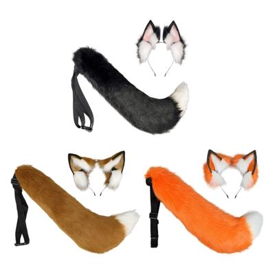 Halloween Foxes Ear Headpiece With Plush Tail Accessory Soft Furry Plush Costume Accessory For Family Parties