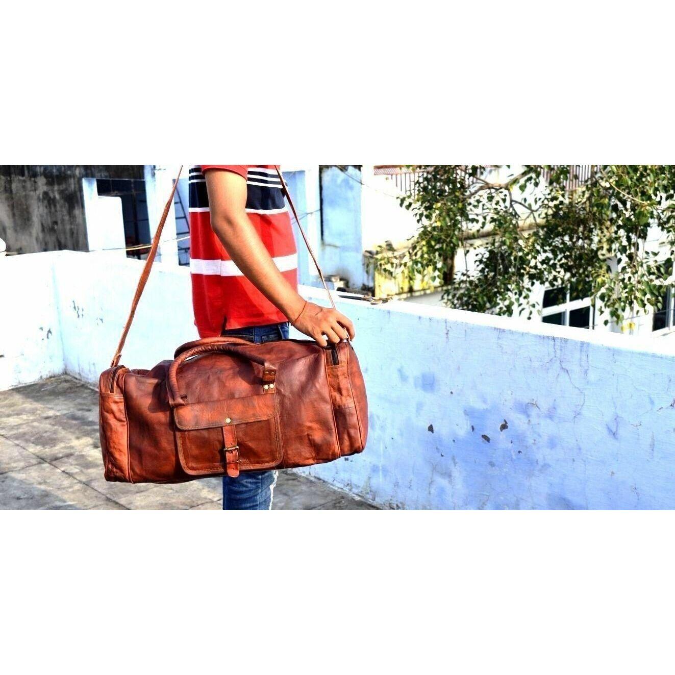 Sac Vintage En Laine Et Cuir Marron - Bretelles Réglables - Fait Main Inde
