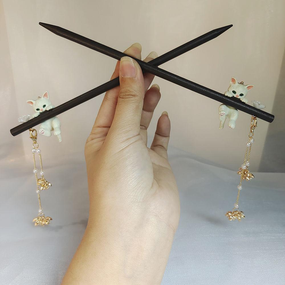 Katzen-Haarnadel im antiken Stil, hochwertige hölzerne Haarnadel mit gewickeltem Haar, florale hölzerne Haarnadel, Pferdekopf-Rock-Accessoire für Frauen