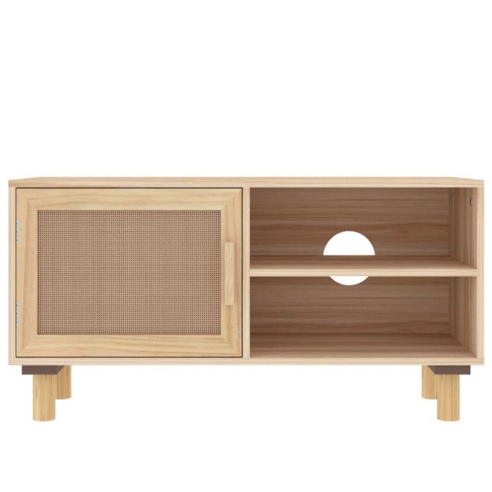 VidaXL TV Stand Brown 80x30x40cm Solid Pine Wood and Natural Rattan 345614