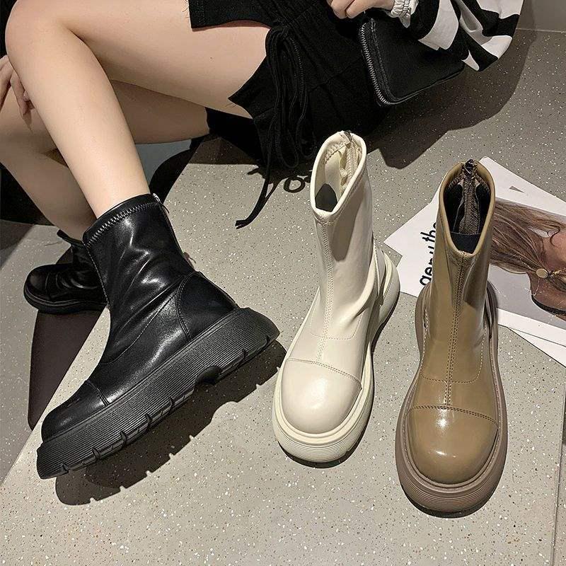 Damen Plus Baumwolle Martin Stiefel: Herbst/Winter 2025 - Schlankmachende Stiefeletten mit dicker Sohle in großen Größen 41-42