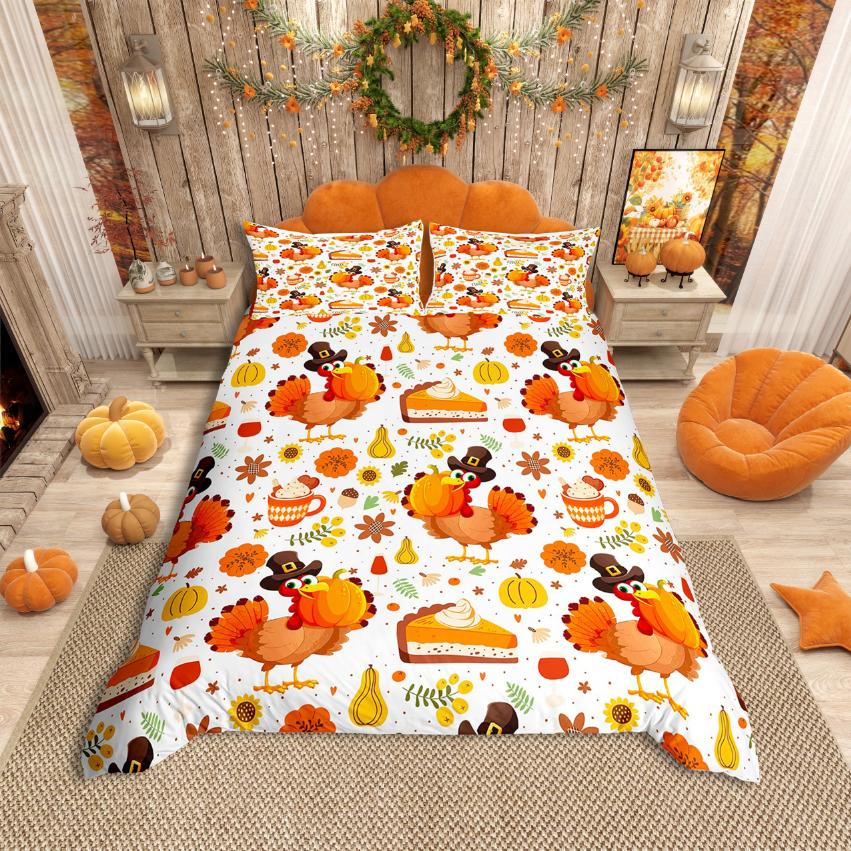 Homewish Thanksgiving Day Duvet Cover SetKawaii Gnome Bedding SetAutumn Harvest Pumpkin Comforter Cover Set
