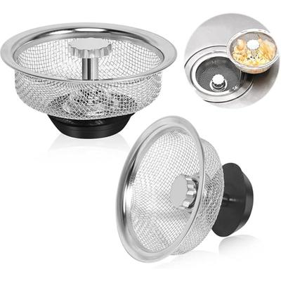 2 Pezzi Scolapiatti da Cucina con Manico e Tappo Cestello/Tappo/Tappo per Scarico Lavello da Cucina Acciaio Inossidabile Scolapiatti da Cucina Filtro Setaccio a Rete