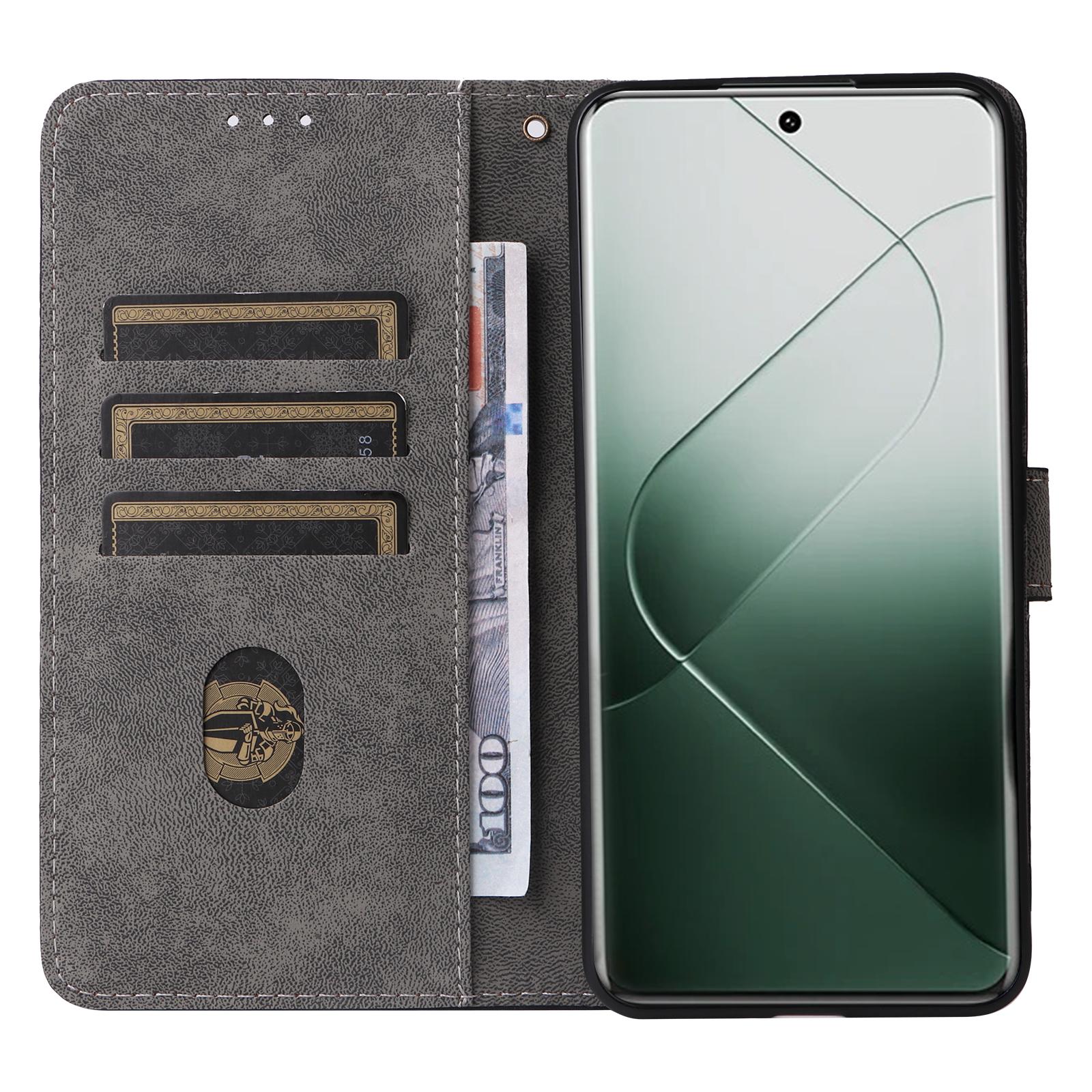 

For Xiaomi 14 Pro PU Leather Smartphone Case RFID Blocking Phone Cover with Strap Black