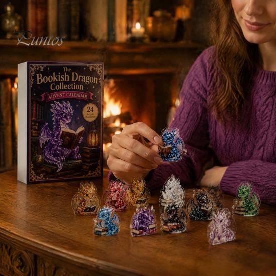 24 Day Advent Calendar Crystal Dragon 2026, Days Fantasy Reading Book Countdown Calendar, Holiday Gift Box for Kids Pcs Mini 2D Flat Acrylic