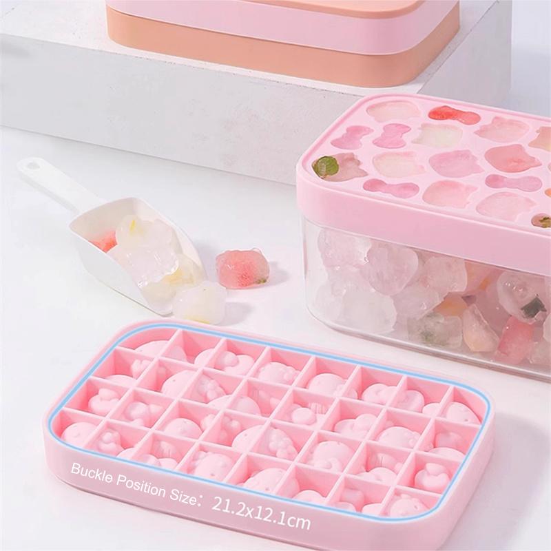 Kitten Kt Press Ice Cube Mold - Cute Cartoon Silicone Ice Tray, Household Ice Making And Storage Box
