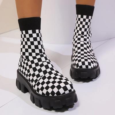 Damen Stiefeletten Leichte Freizeitschuhe Damenmode Sockenstiefel Strick Winter Mittelhohe Stiefel mit Plateau De Mujer