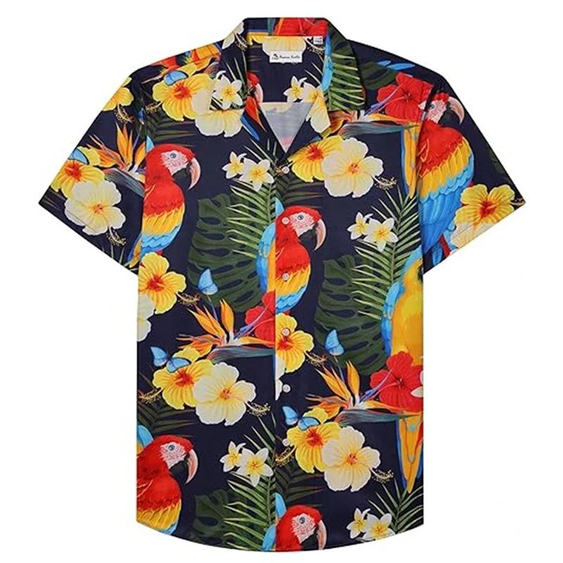 Hawaiian Tropical Leaf Print Short-Sleeve Shirt, Ideal for Summer Casual Outfits