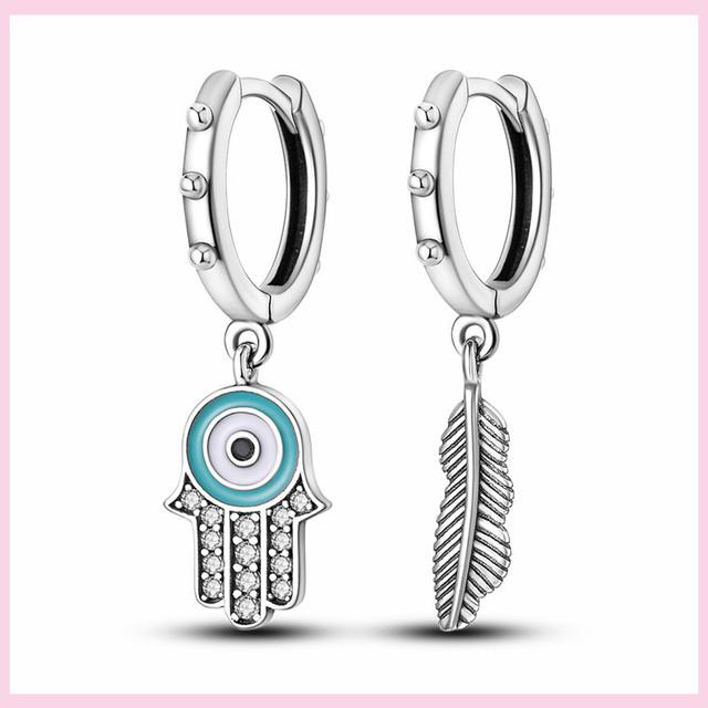 925 Silver Colorful Feathers Drop Earrings Dream Catcher Bohemia Asymmetry Dangle Earrings Original Wedding Jewelry For Women