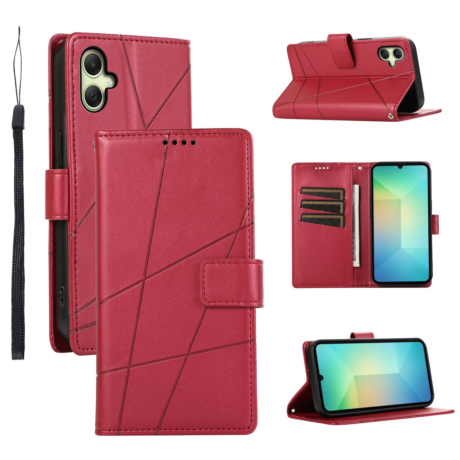 

For Samsung Galaxy A07 4G Phone Case Line Imprint Leather Wallet Cover with Wrist Strap Red