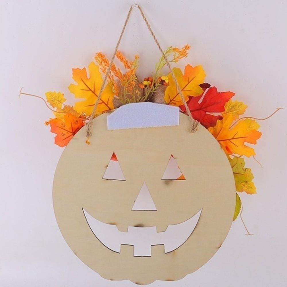 With Bow Halloween Wooden Pumpkin Door Hanger Thick Board Halloween Front Door Sign Autumn Harvest