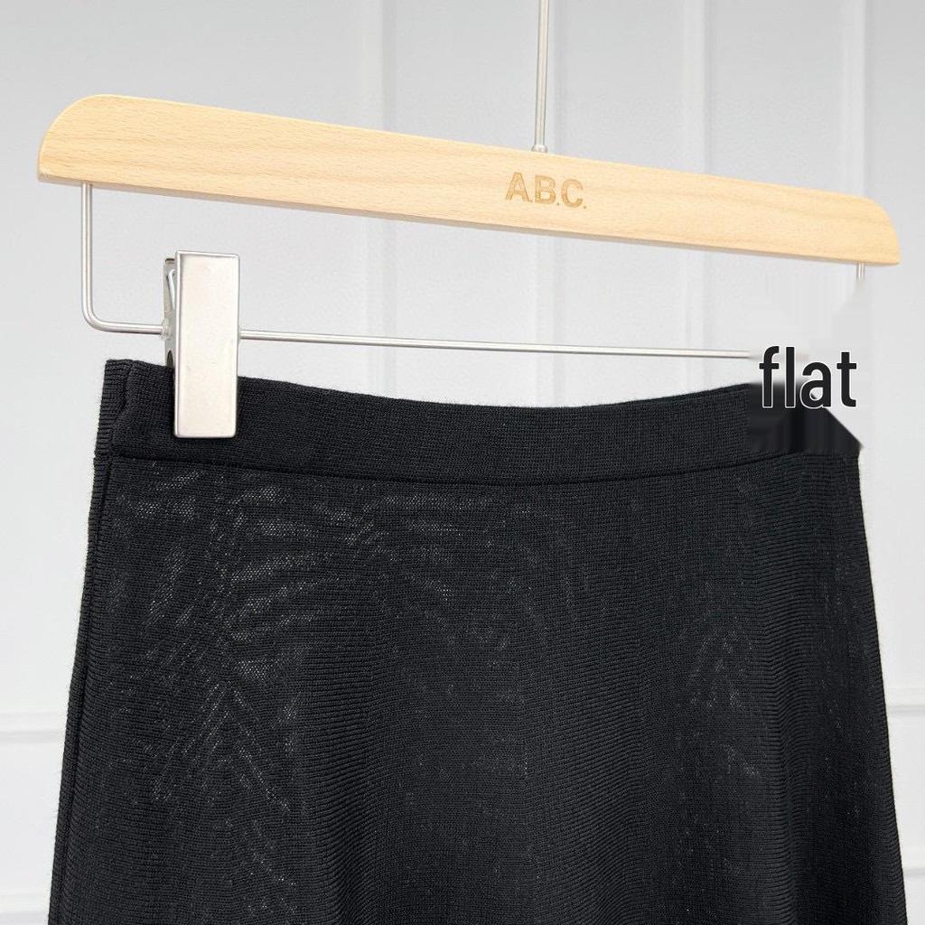 Black Label Women's A-Line Knitted Midi Skirt, Elastic Waist, Yangtze Yarn 2-Ply 48s Wool, Black Grey