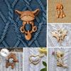 Wooden Brooch Cartoon Cute Cat Fox Dog Animal Pattern Diy Craft Badge Funny Pin Shawl Scarf Brooch Christmas Jewelry Gifts