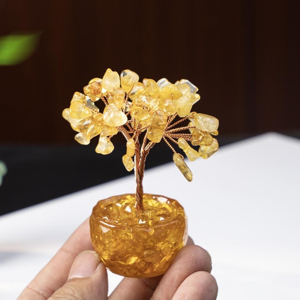 Crystal Money Tree Miniature Decor With Natural Gemstones For Feng Shui Wealth
