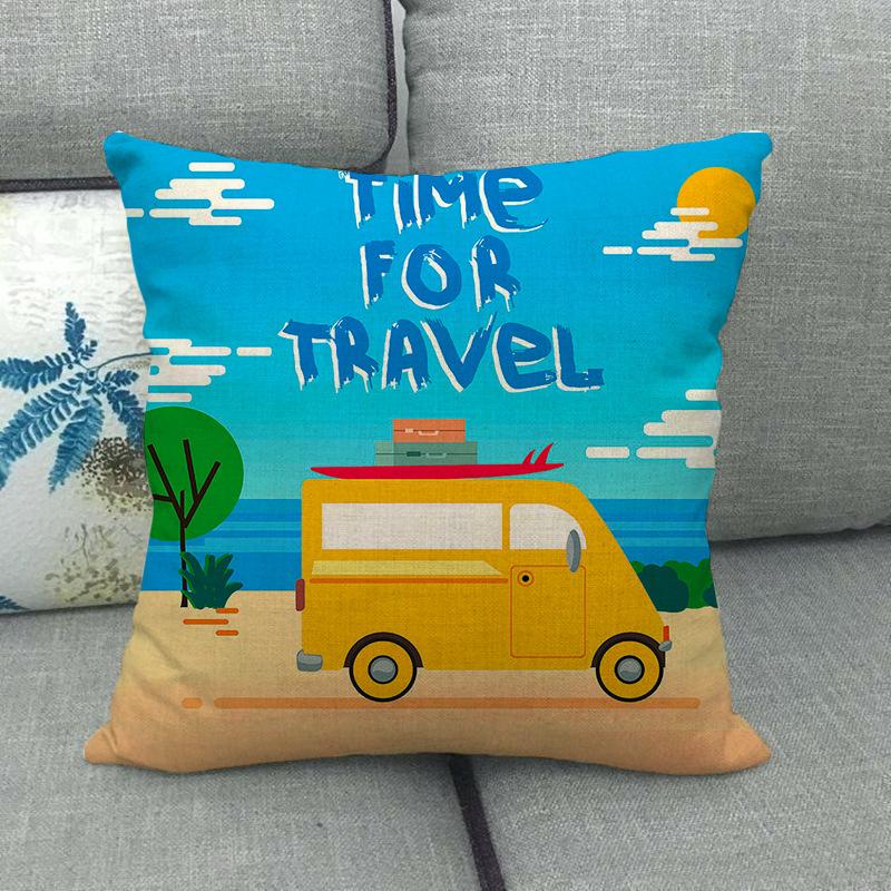 Cartoon Seaside Vacation Digital Printing Short Plush Pillow Covers Decorative For Car Sofa Office Cushion Cover Home Goods