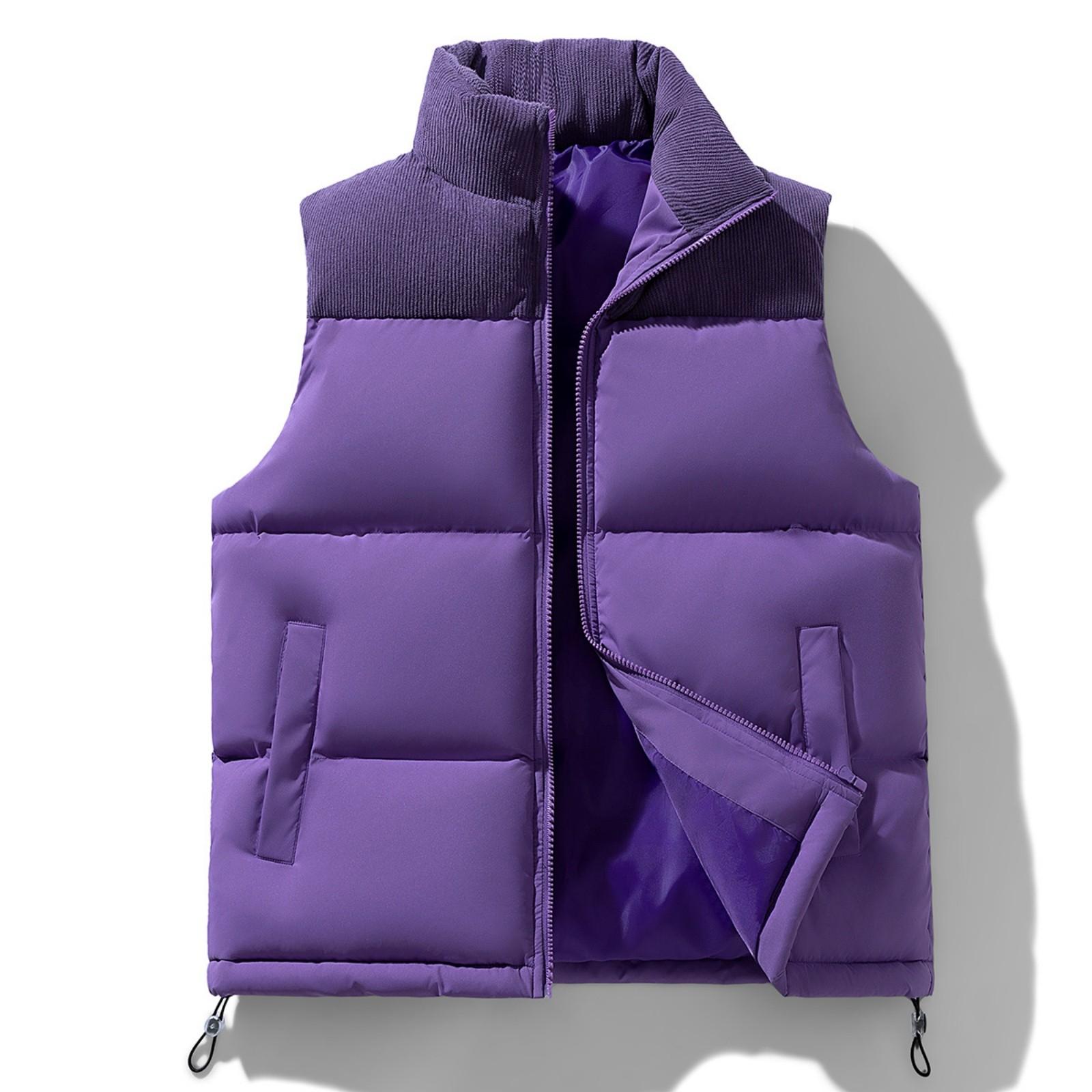 

Men s Thickened Colorblock Full Zip Vest - Fall Winter Warm Lightweight Stand Collar Sleeveless Vest L фіолетовий