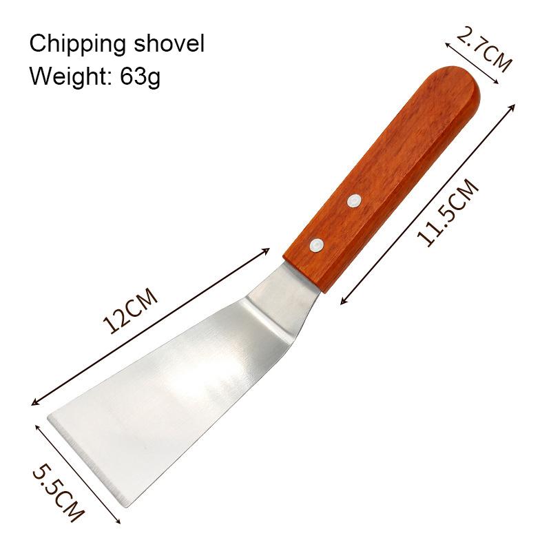 Stainless Steel Cooking Shovel Wooden Handle Pancake Shovel Frying Steak Shovel Barbecue Tool Teppanyaki Kitchen Accessories