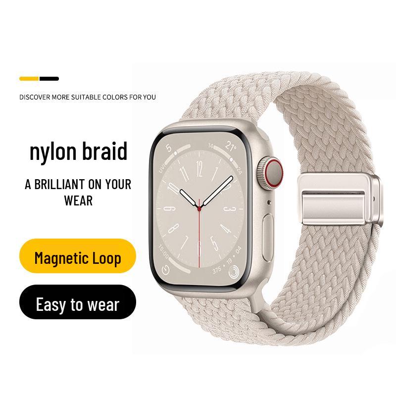 Nowy magnetyczny pasek nylonowy Apple Watch z pętelką dwuczęściową i magnetyczną klamrą.