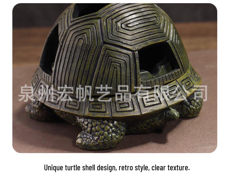 Retro Creative Turtle Ashtray with Lid - Unique Resin Ornament for Home, Bar, or Office