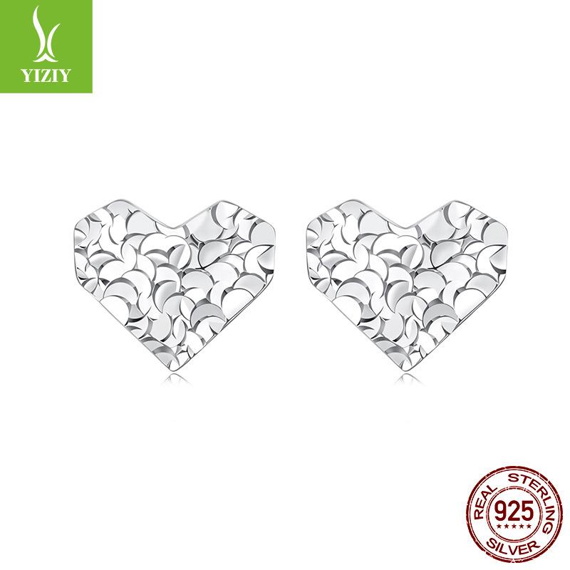 S925 Sterling Silver Shining Love Stud Earrings Women'S Simple Classic Sequin Design Small Stud Earrings