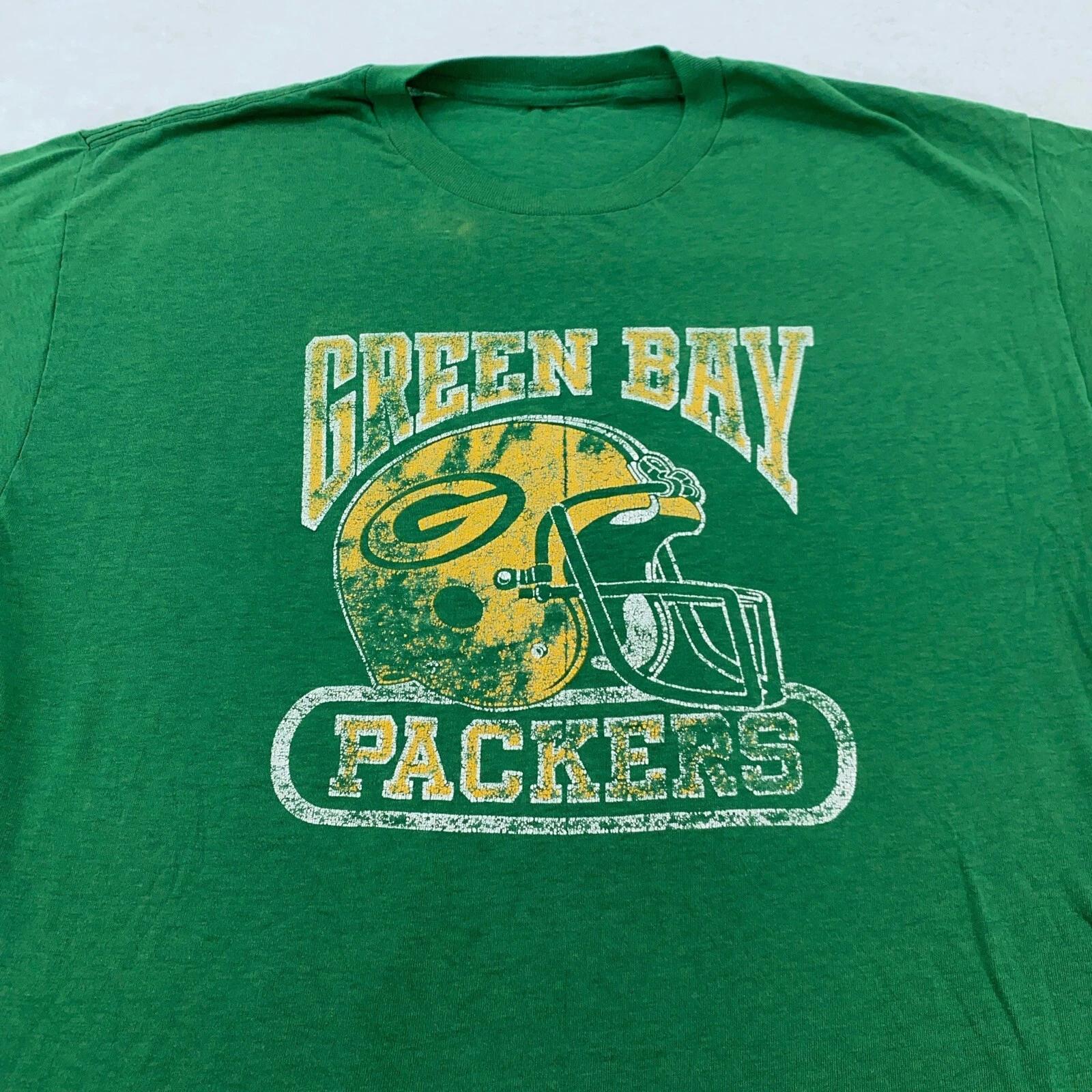 DISTRESSED vtg 80s GREEN BAY PACKERS FOOTBALL T-Shirt LARGE sports nfl helmet 2XL