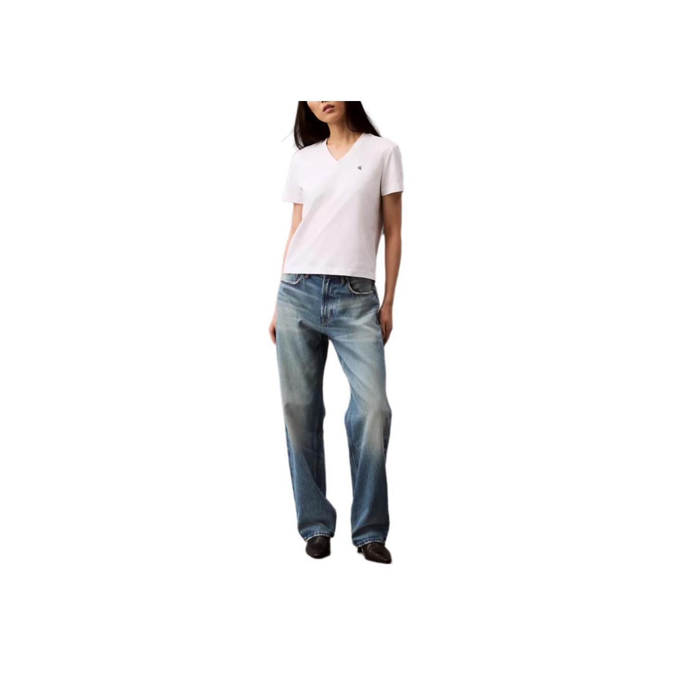 

Calvin Klein Мягкая Дышащая Удобная Однотонная Футболка с V-образным вырезом и короткими рукавами Женские топы Ярко-белый 40WL279-110 XS