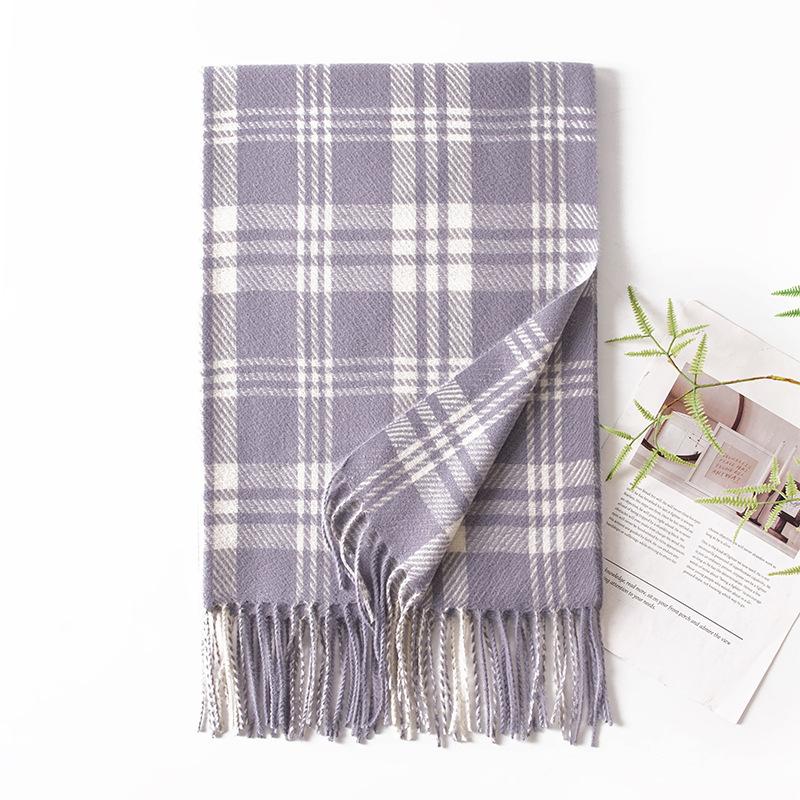 Imitation cashmere shawl scarf high-end sense autumn and winter plaid versatile student scarf temperament plaid Korean fringed scarf
