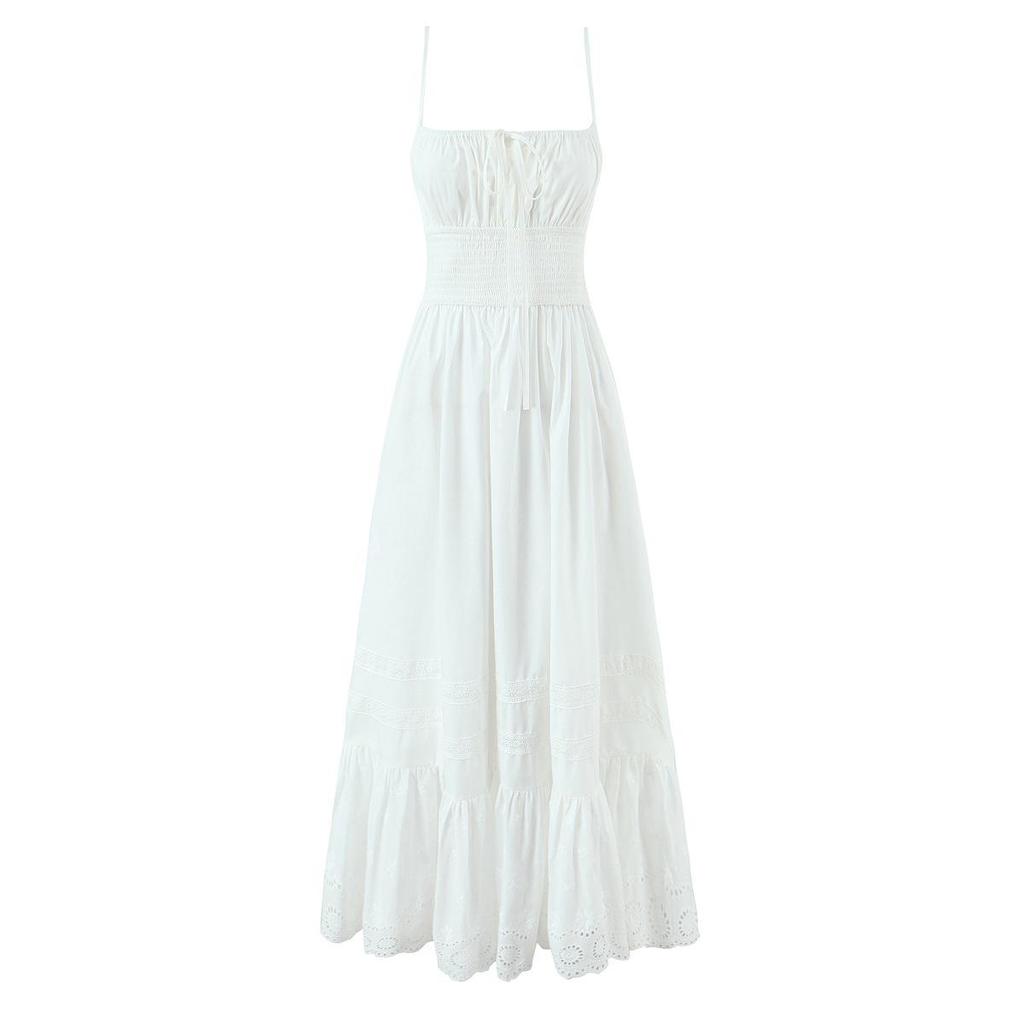 2025 Sweet Embroidered Resort Style Long Dress with French Square Neck - Retro Evening Slimming Gown