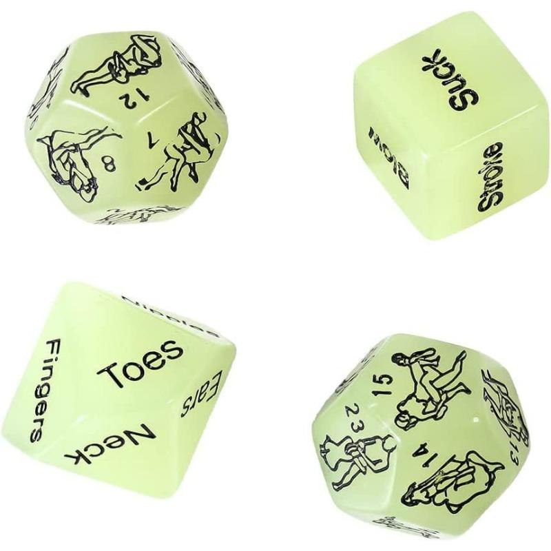 1 Set of 4 Marbled Engraved Glow-in-The-Dark Dice Set, Adult Polyhedral Game Accessories