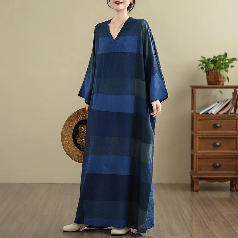DIMANAF 2025 Women Plus Size Spring Long Dress Loose V-Neck Printing Vintage Casual Floral Oversize Long Sleeve 5030
