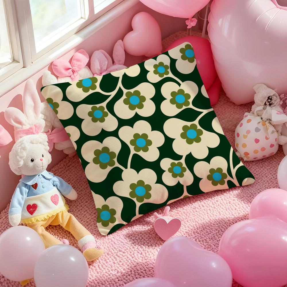 O-Orla Kiely Flower Cushion Cover Pattern Printed Pillowcase for Living Room Sofa Cushion Cover & Bedroom Decor