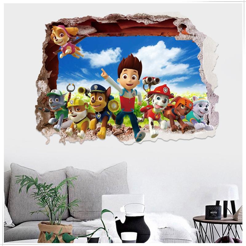 Cartoon 3d Paw Patrol Wall Stickers For Kids Rooms Living Room Boys Girls Children Bedroom PARTY DIY Home Decor