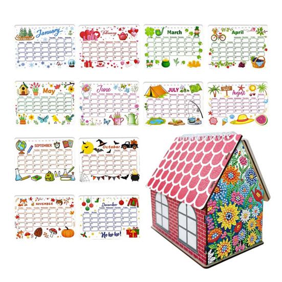 DIY Desk Calendar 2026 Diamond Art Calendar Crafting Kit Cute House Tabletop Calendar Monthly Planner Decoration for Home Office Bedroom