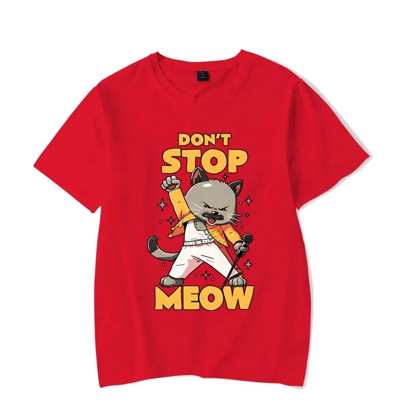 Funny Graphic T-shirt DON’T STOP MEOW Women Shirt Printing Singing Cat Short Sleeves Street Style Cute Cool Girl Shirts